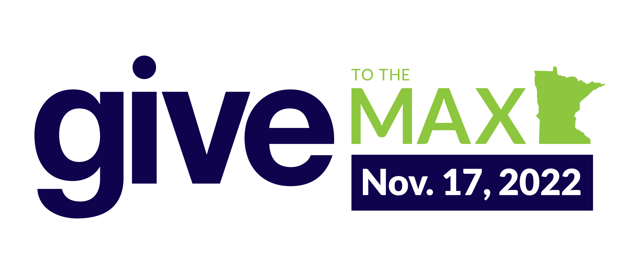 Word mark for Give to the Max, Nov. 17, 2022, with shape of Minnesota