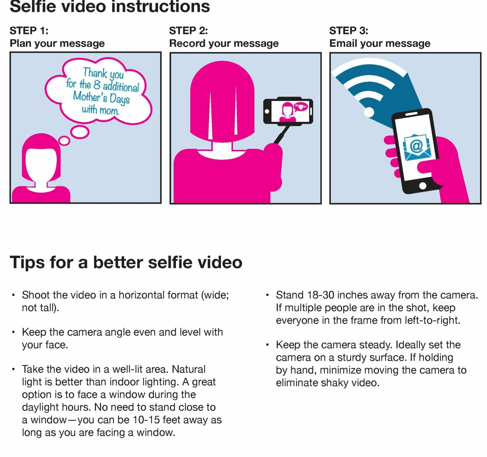 Instructions for Selfies
