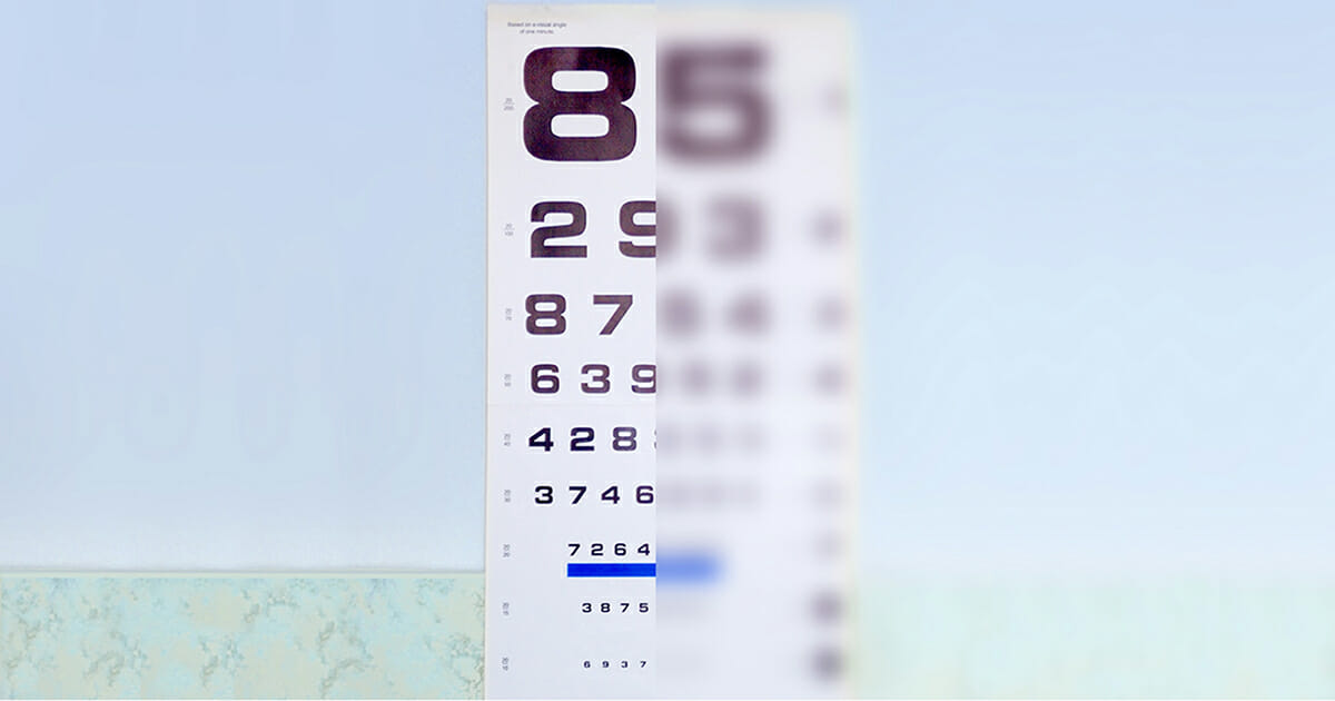 An eye chart. One half of the eye chart is blurry