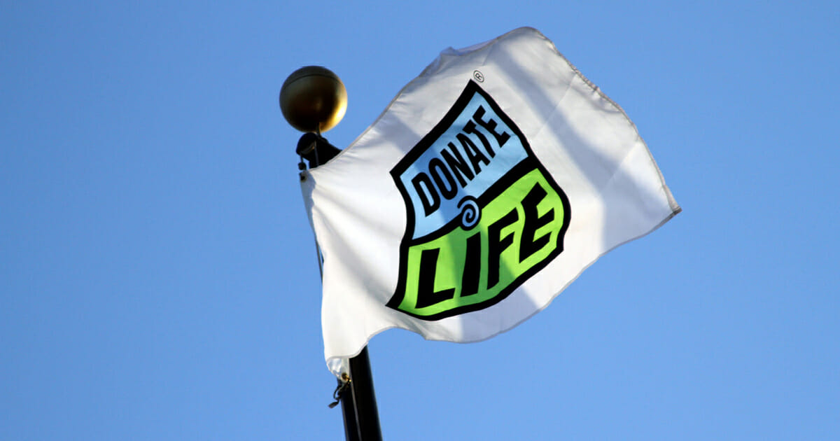 Donate Life Flag in the breeze