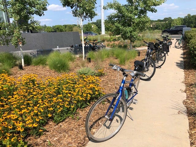 Bikes lined up in Memorial Garden