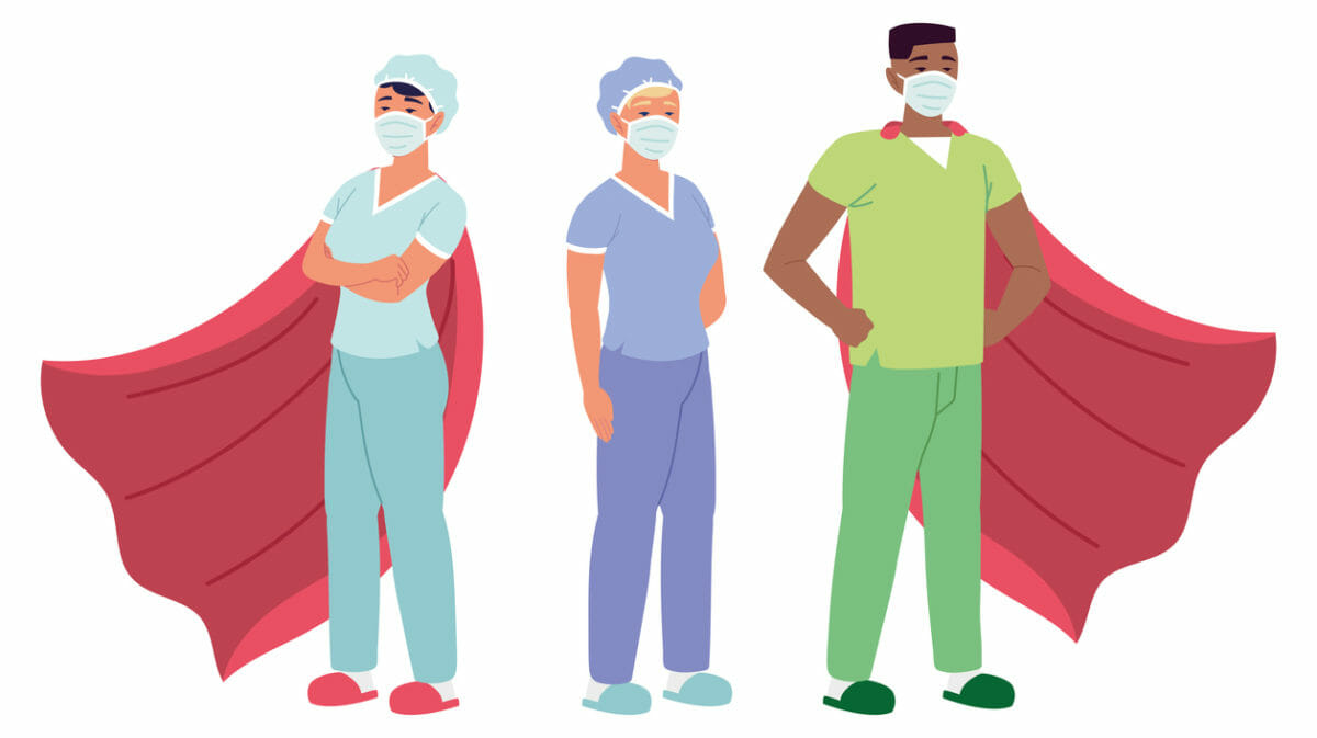nurses and doctors wearing medical masks and capes