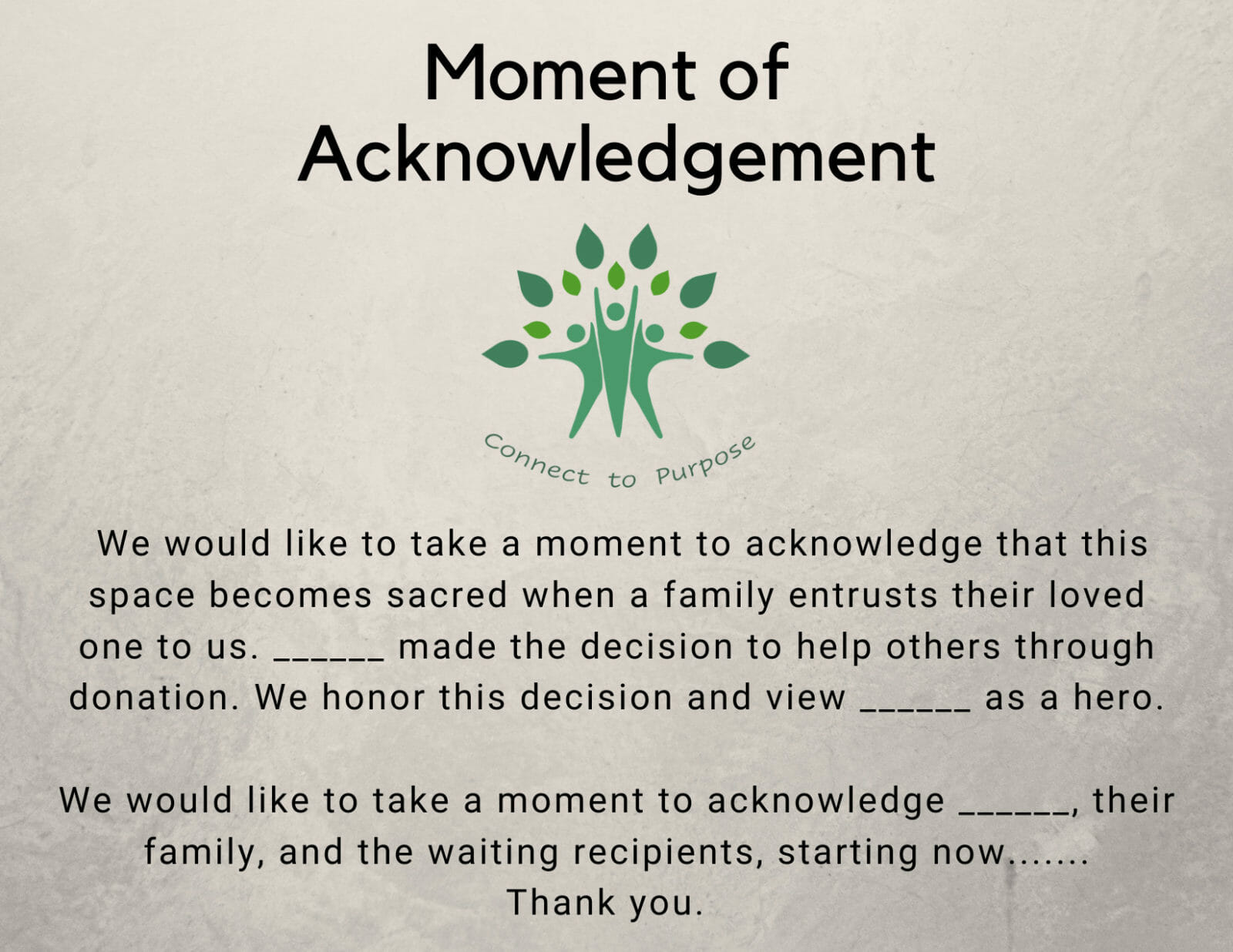 Language on the moment of acknowledgement card
