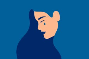 Side view of weeping woman, illustration of emotions grief.